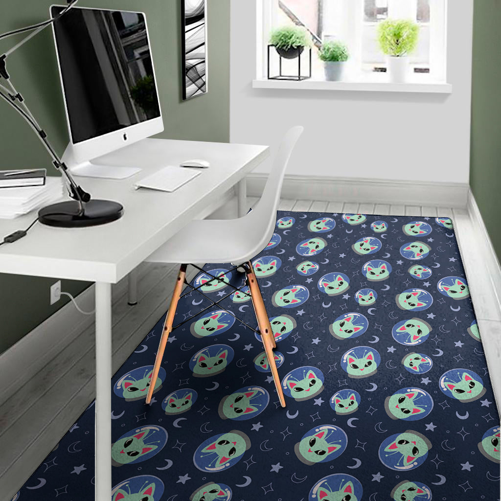 Astronaut Alien Cat Print Area Rug