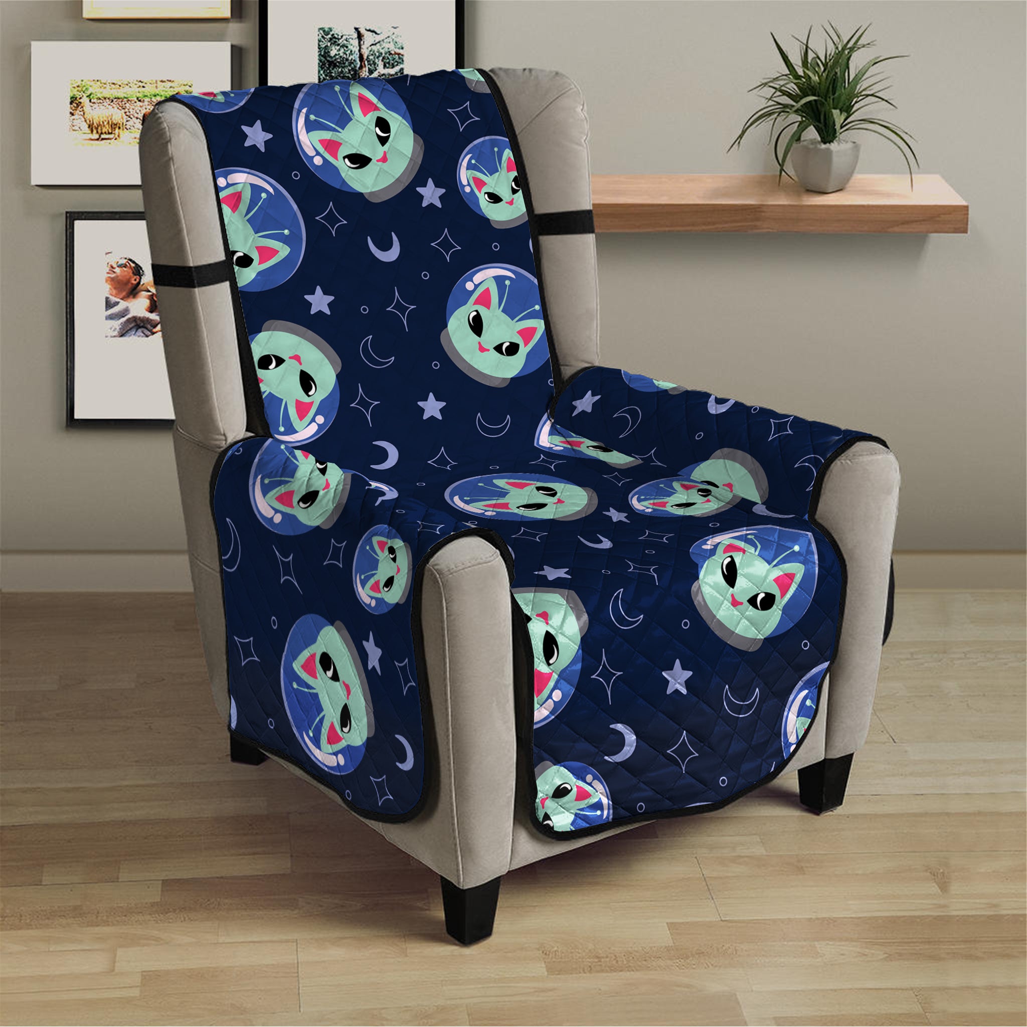 Astronaut Alien Cat Print Armchair Protector