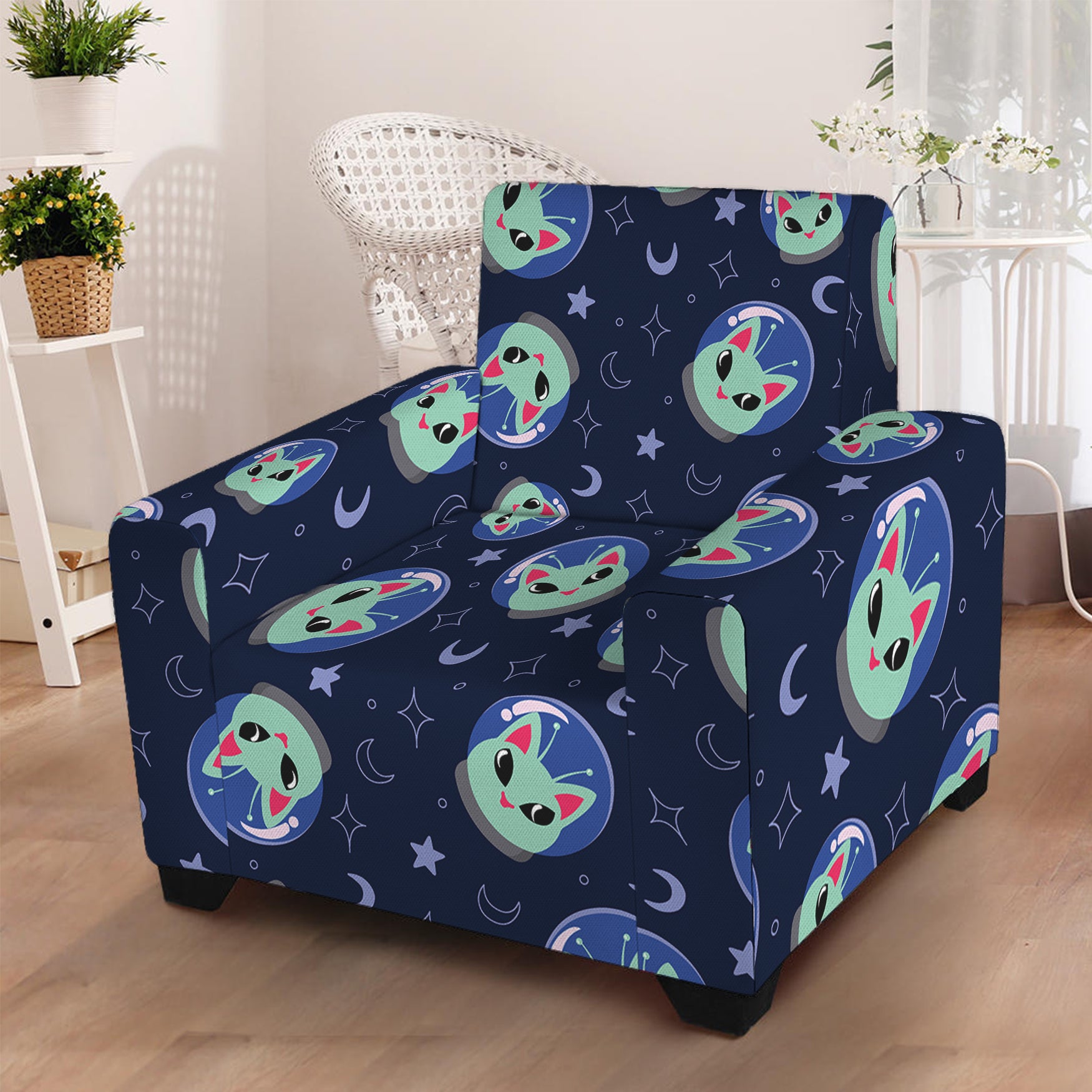 Astronaut Alien Cat Print Armchair Slipcover