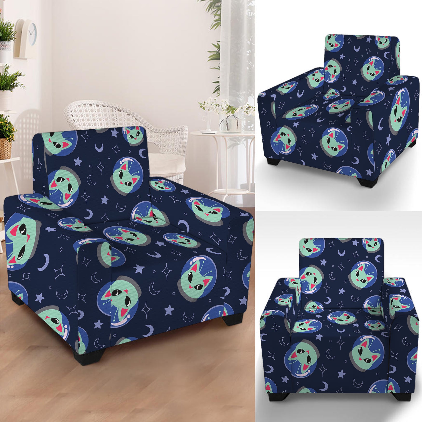 Astronaut Alien Cat Print Armchair Slipcover