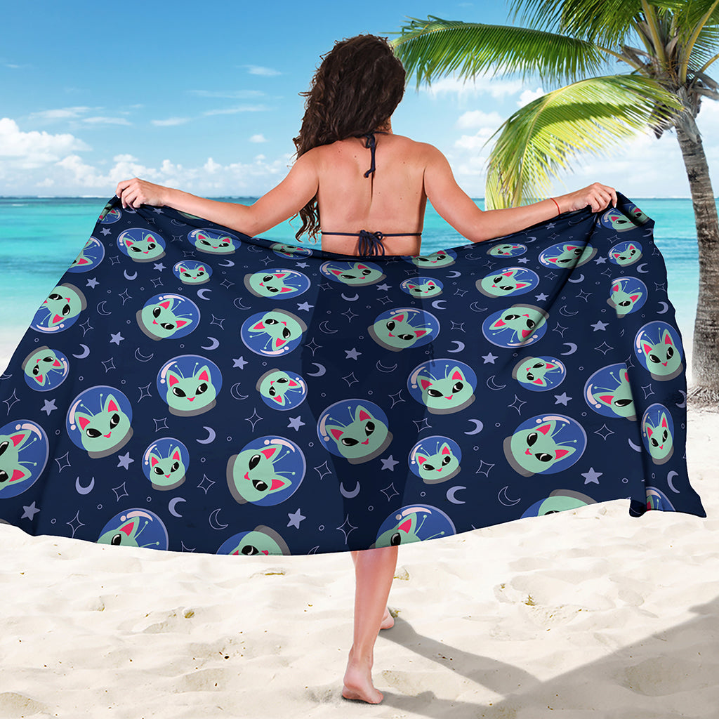 Astronaut Alien Cat Print Beach Sarong Wrap