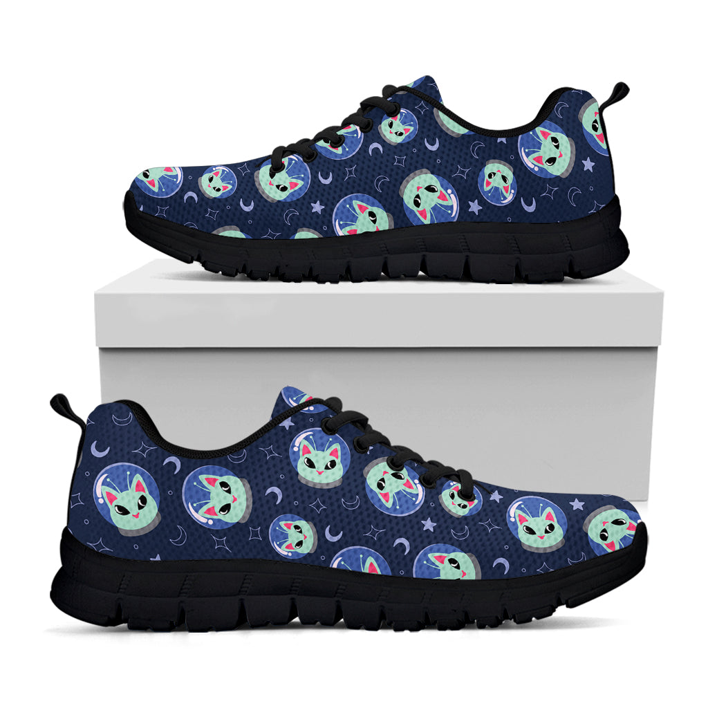 Astronaut Alien Cat Print Black Sneakers