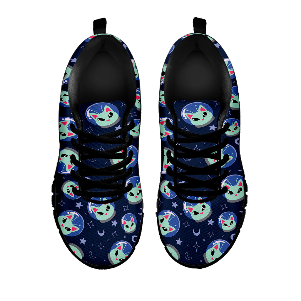 Astronaut Alien Cat Print Black Sneakers