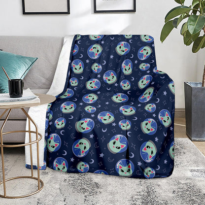 Astronaut Alien Cat Print Blanket