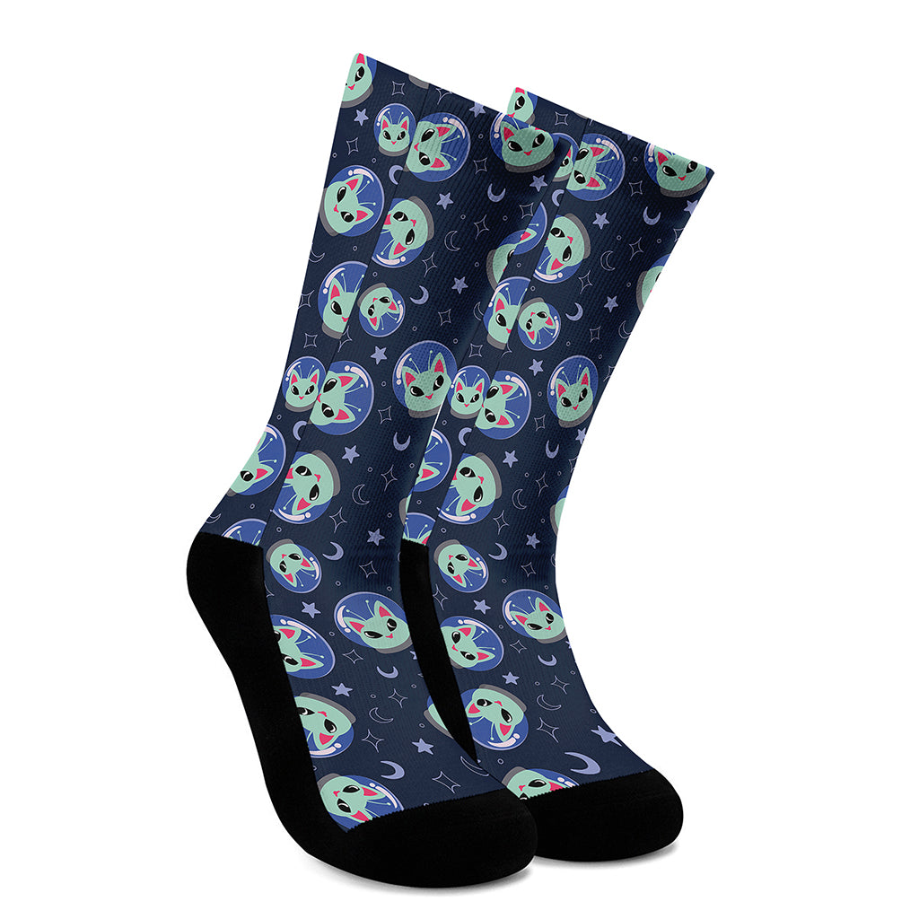 Astronaut Alien Cat Print Crew Socks