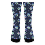 Astronaut Alien Cat Print Crew Socks