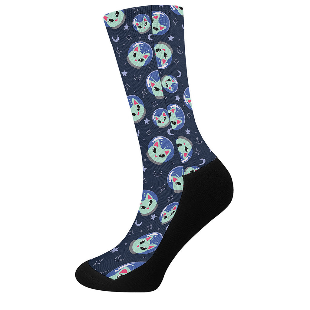 Astronaut Alien Cat Print Crew Socks