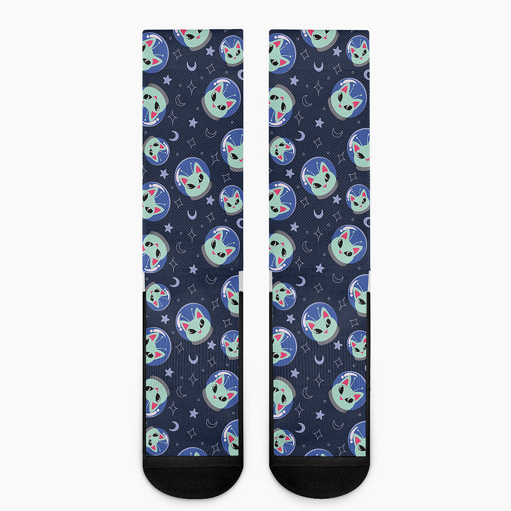 Astronaut Alien Cat Print Crew Socks