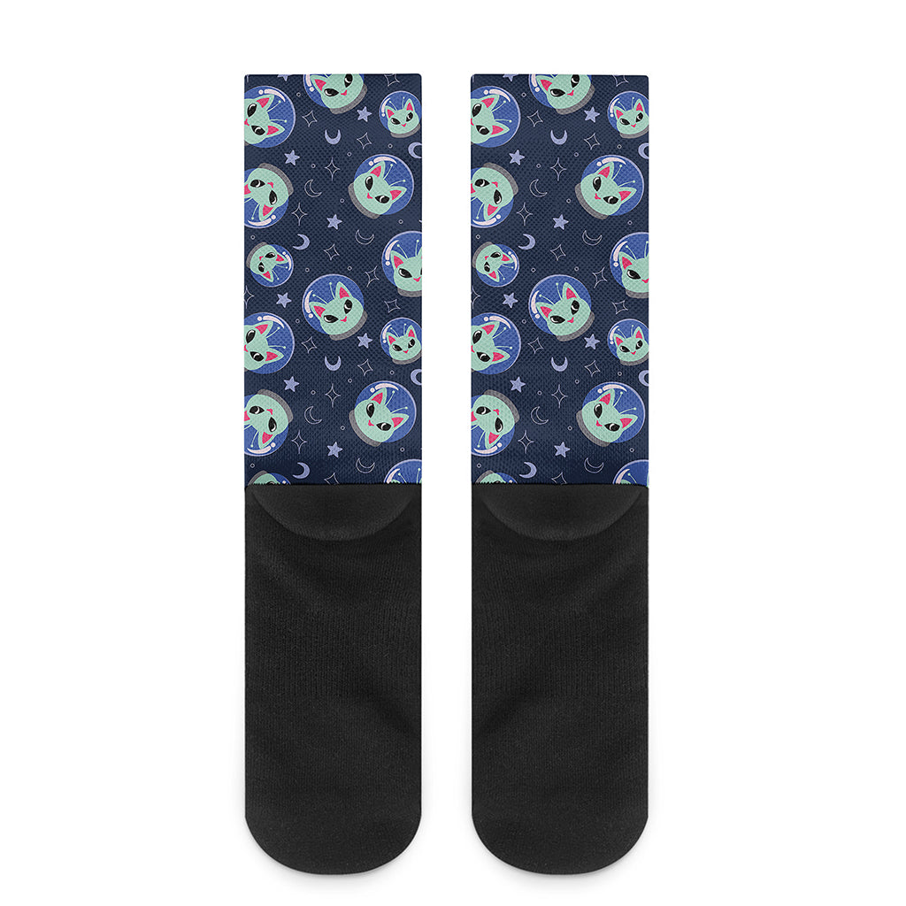 Astronaut Alien Cat Print Crew Socks