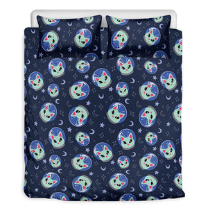 Astronaut Alien Cat Print Duvet Cover Bedding Set