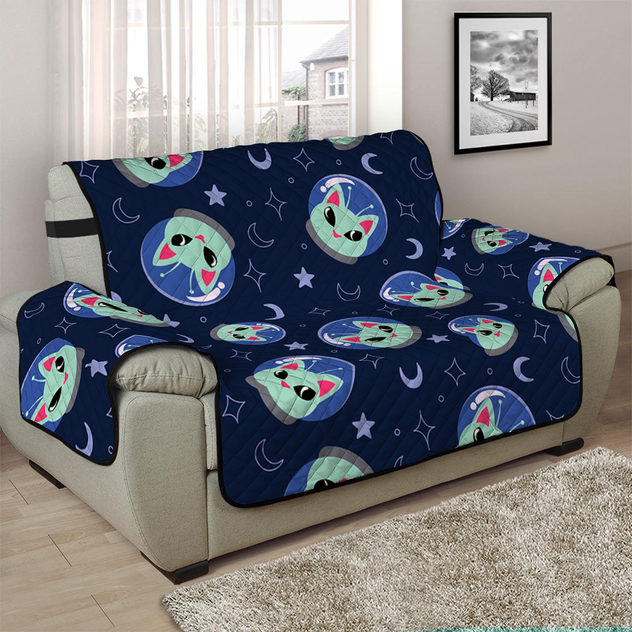 Astronaut Alien Cat Print Half Sofa Protector