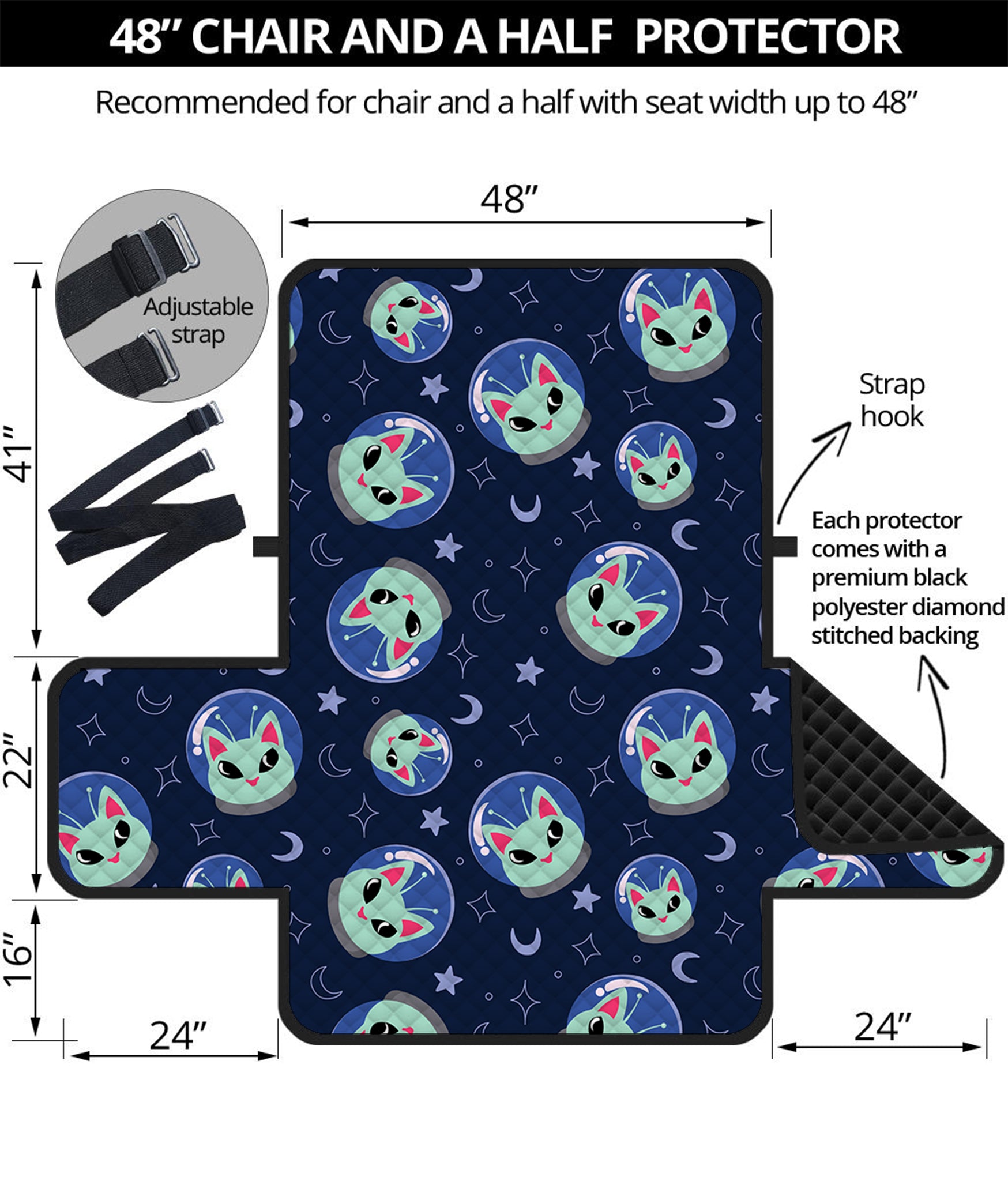 Astronaut Alien Cat Print Half Sofa Protector