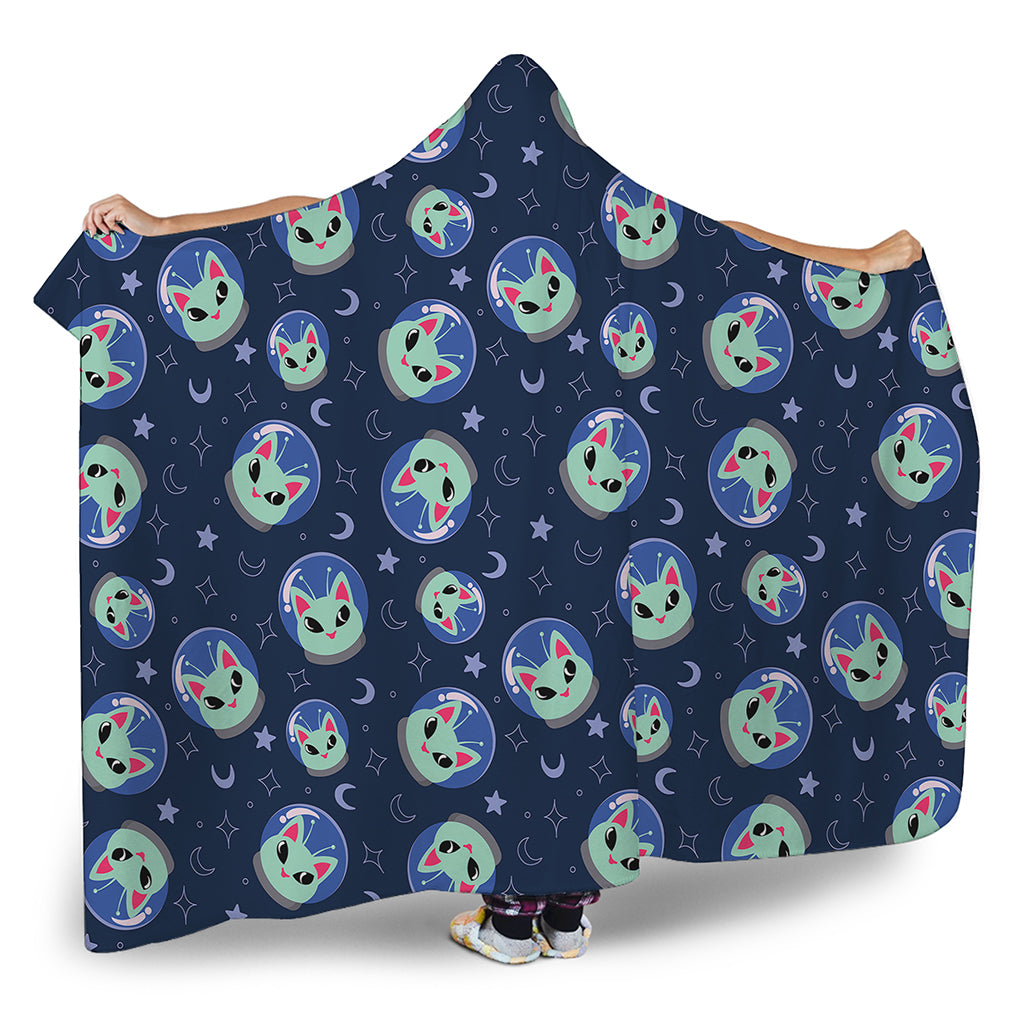 Astronaut Alien Cat Print Hooded Blanket