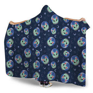 Astronaut Alien Cat Print Hooded Blanket