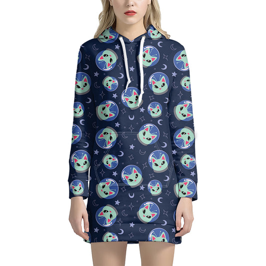 Astronaut Alien Cat Print Hoodie Dress