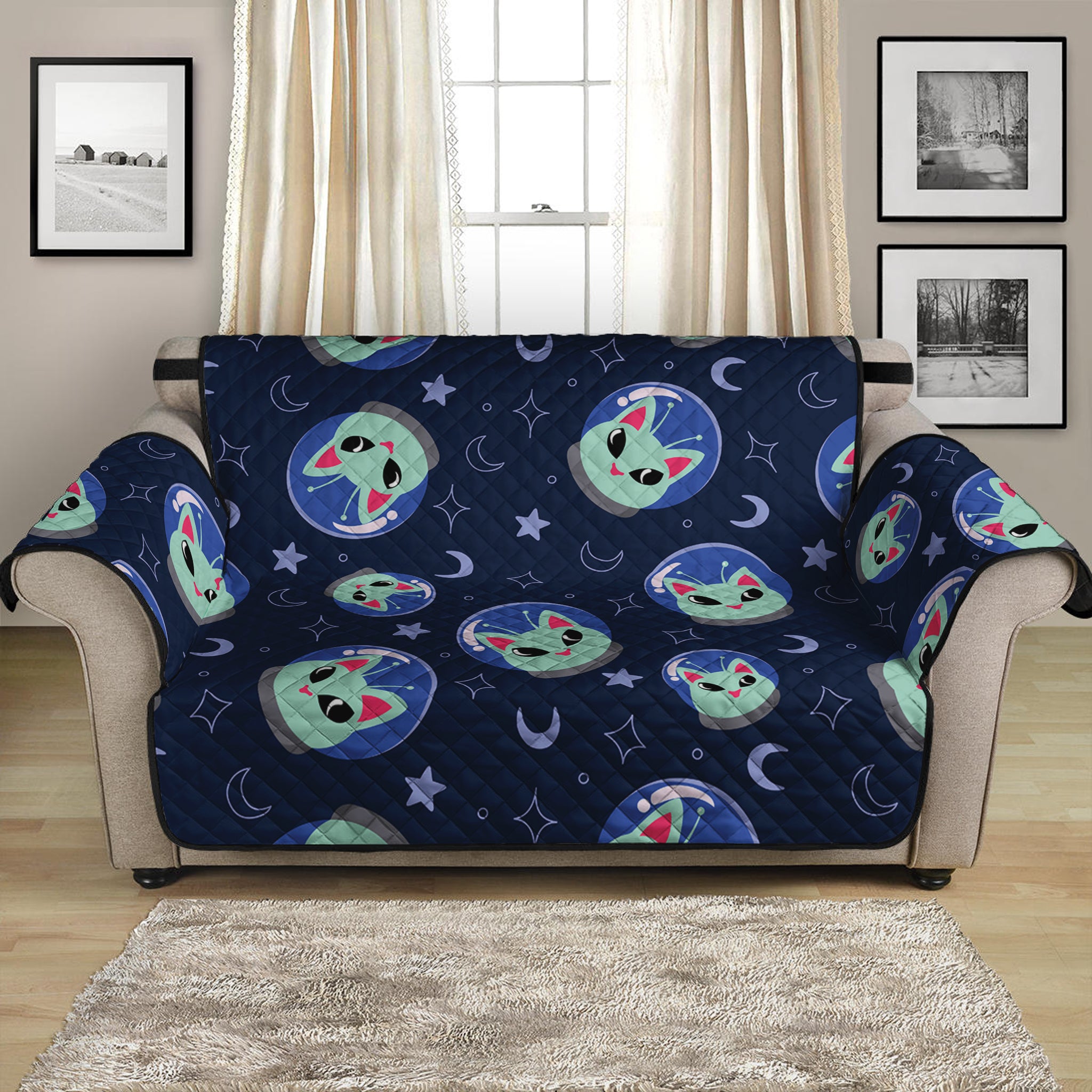 Astronaut Alien Cat Print Loveseat Protector