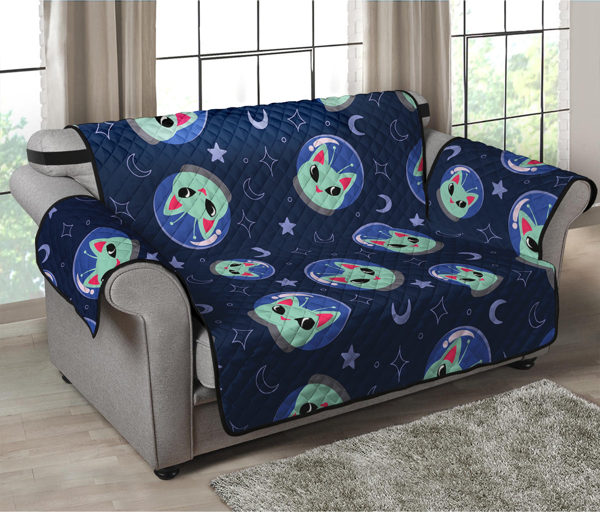 Astronaut Alien Cat Print Loveseat Protector