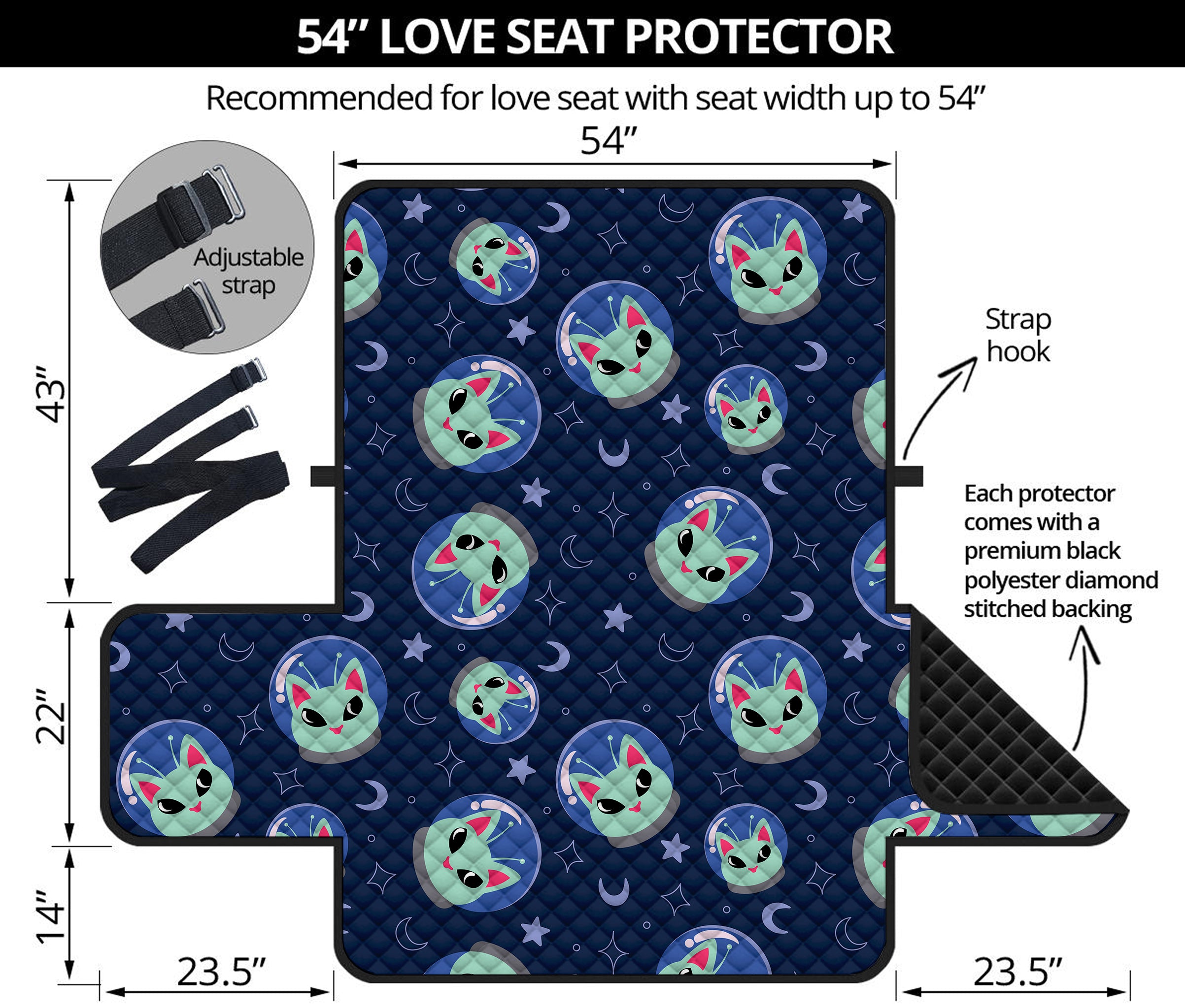 Astronaut Alien Cat Print Loveseat Protector