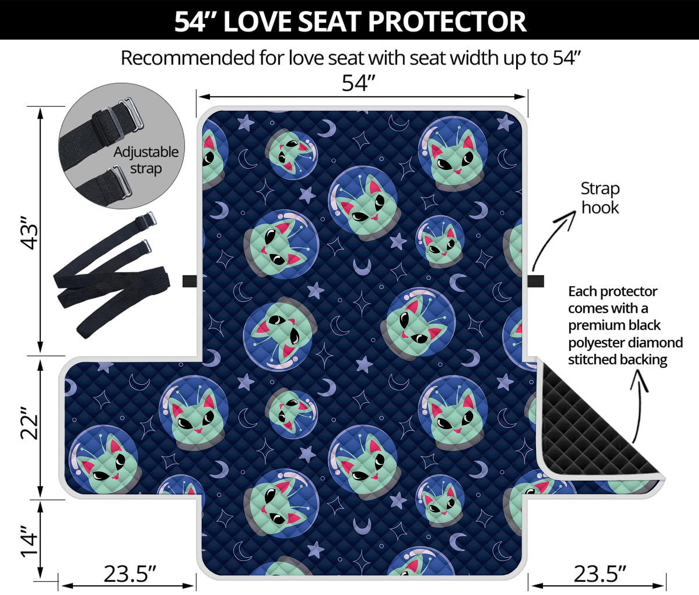 Astronaut Alien Cat Print Loveseat Protector