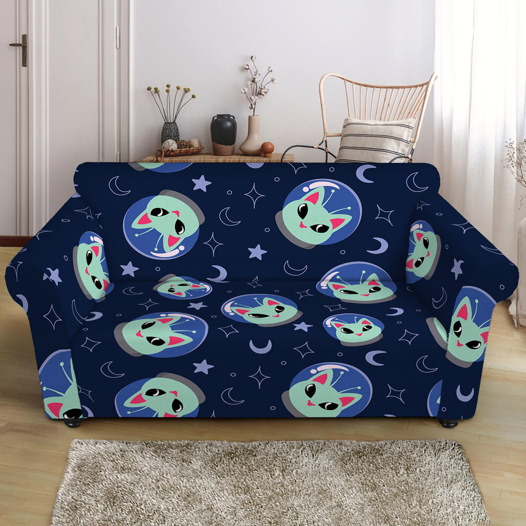 Astronaut Alien Cat Print Loveseat Slipcover