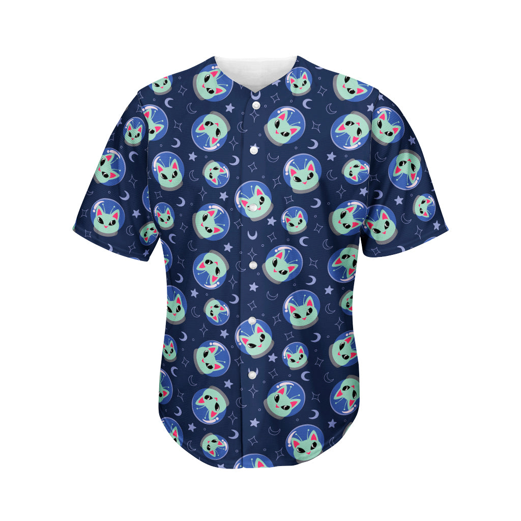 Astronaut Alien Cat Print Men's Baseball Jersey