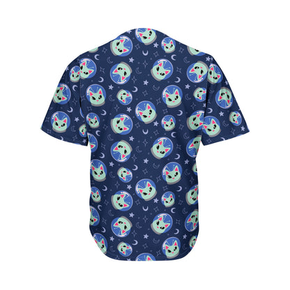 Astronaut Alien Cat Print Men's Baseball Jersey