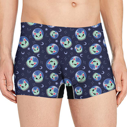 Astronaut Alien Cat Print Men's Boxer Briefs