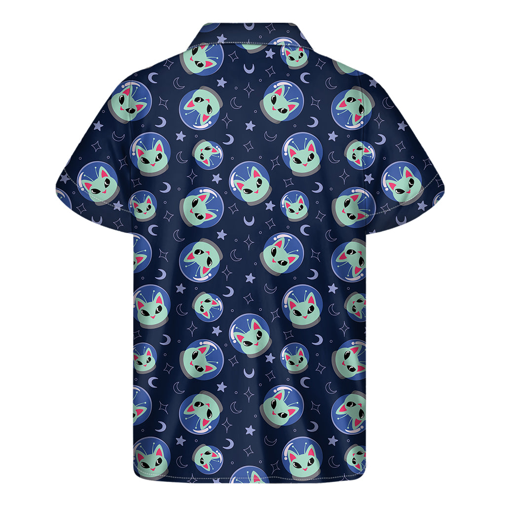 Astronaut Alien Cat Print Men's Short Sleeve Shirt
