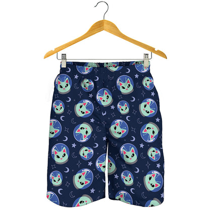 Astronaut Alien Cat Print Men's Shorts