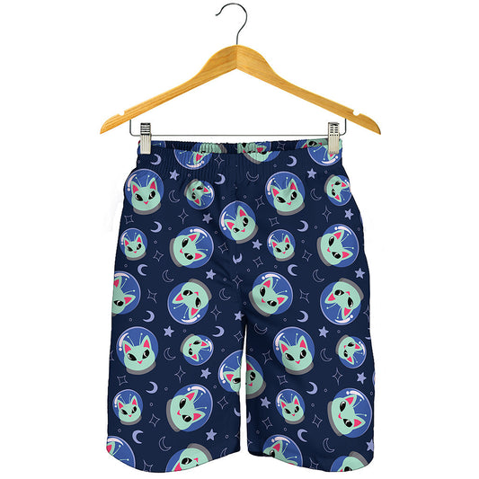 Astronaut Alien Cat Print Men's Shorts