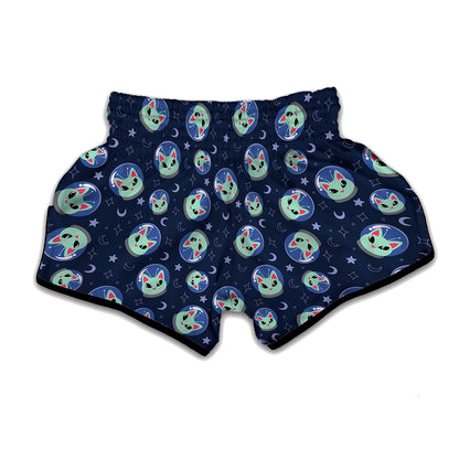 Astronaut Alien Cat Print Muay Thai Boxing Shorts