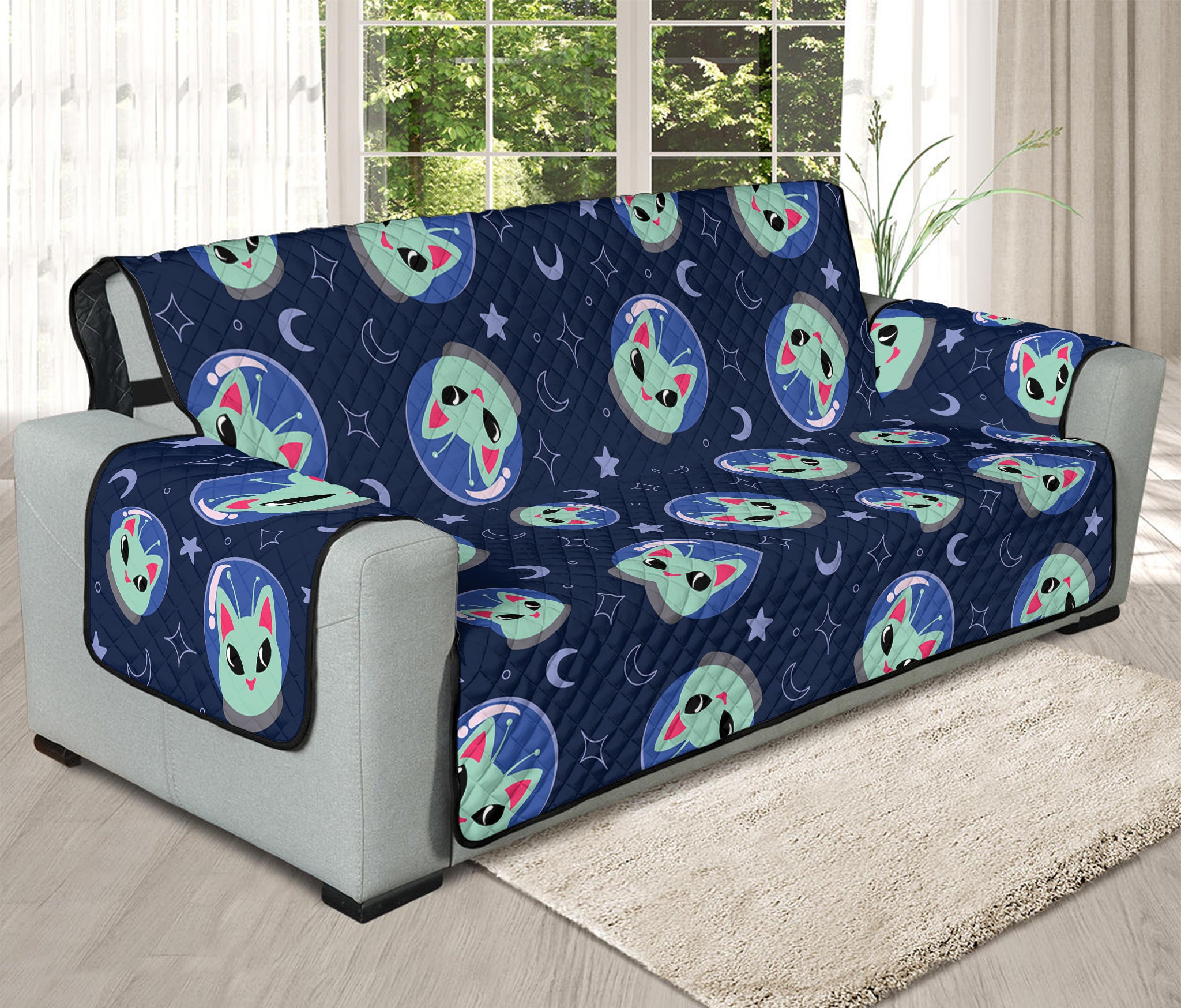 Astronaut Alien Cat Print Oversized Sofa Protector