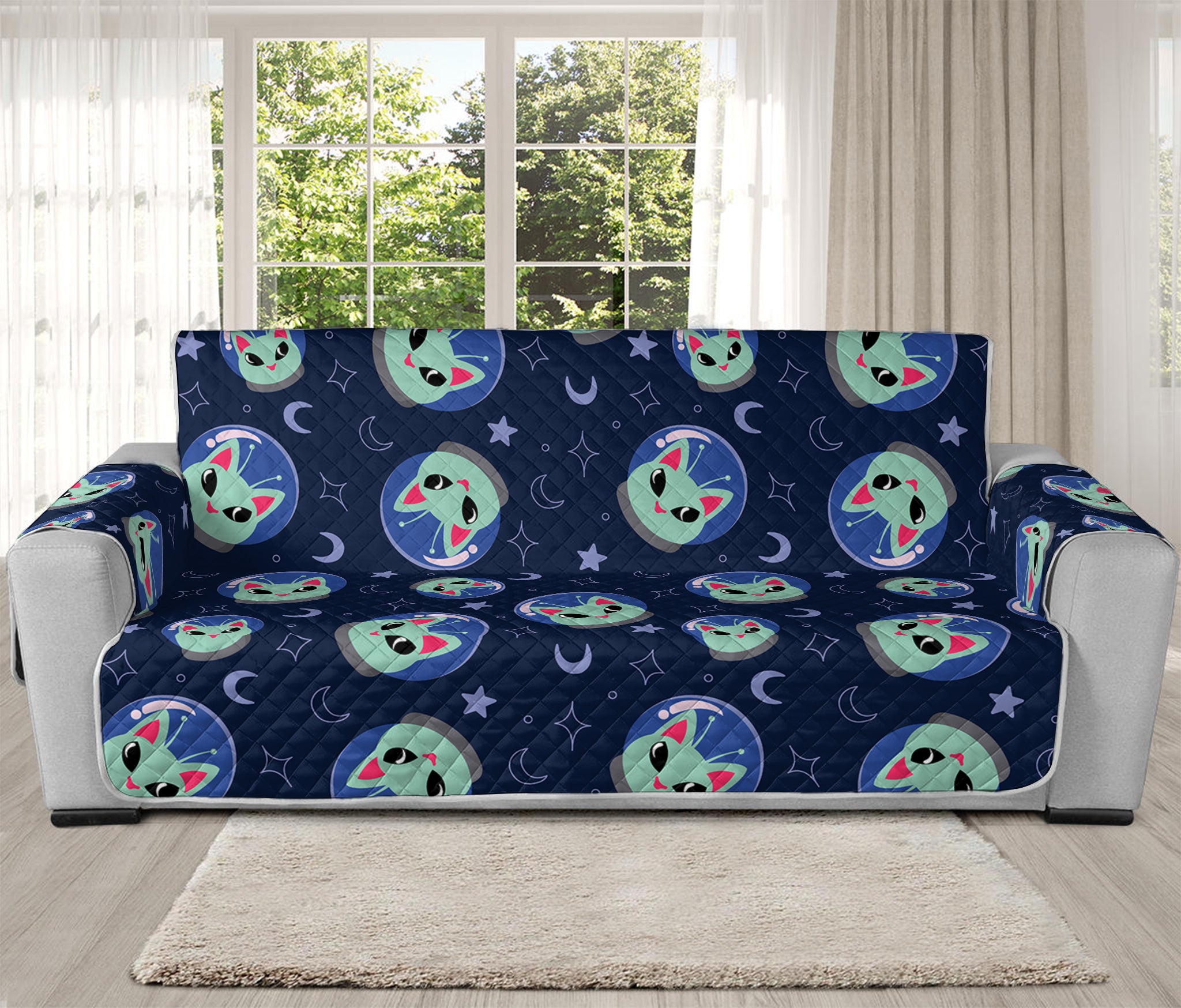 Astronaut Alien Cat Print Oversized Sofa Protector