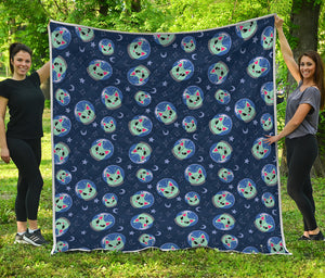 Astronaut Alien Cat Print Quilt