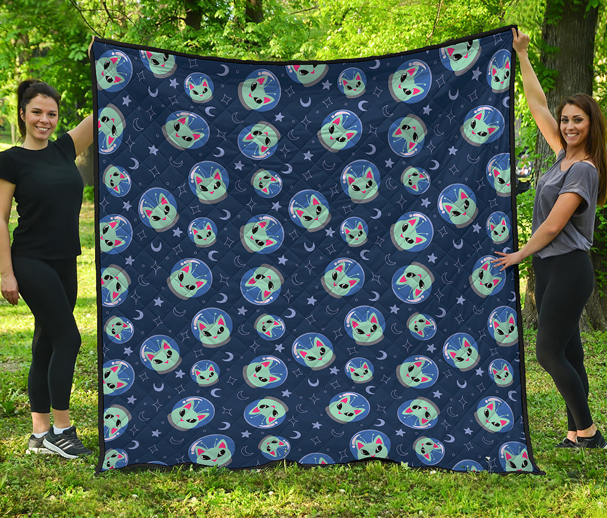 Astronaut Alien Cat Print Quilt