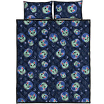Astronaut Alien Cat Print Quilt Bed Set