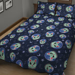 Astronaut Alien Cat Print Quilt Bed Set