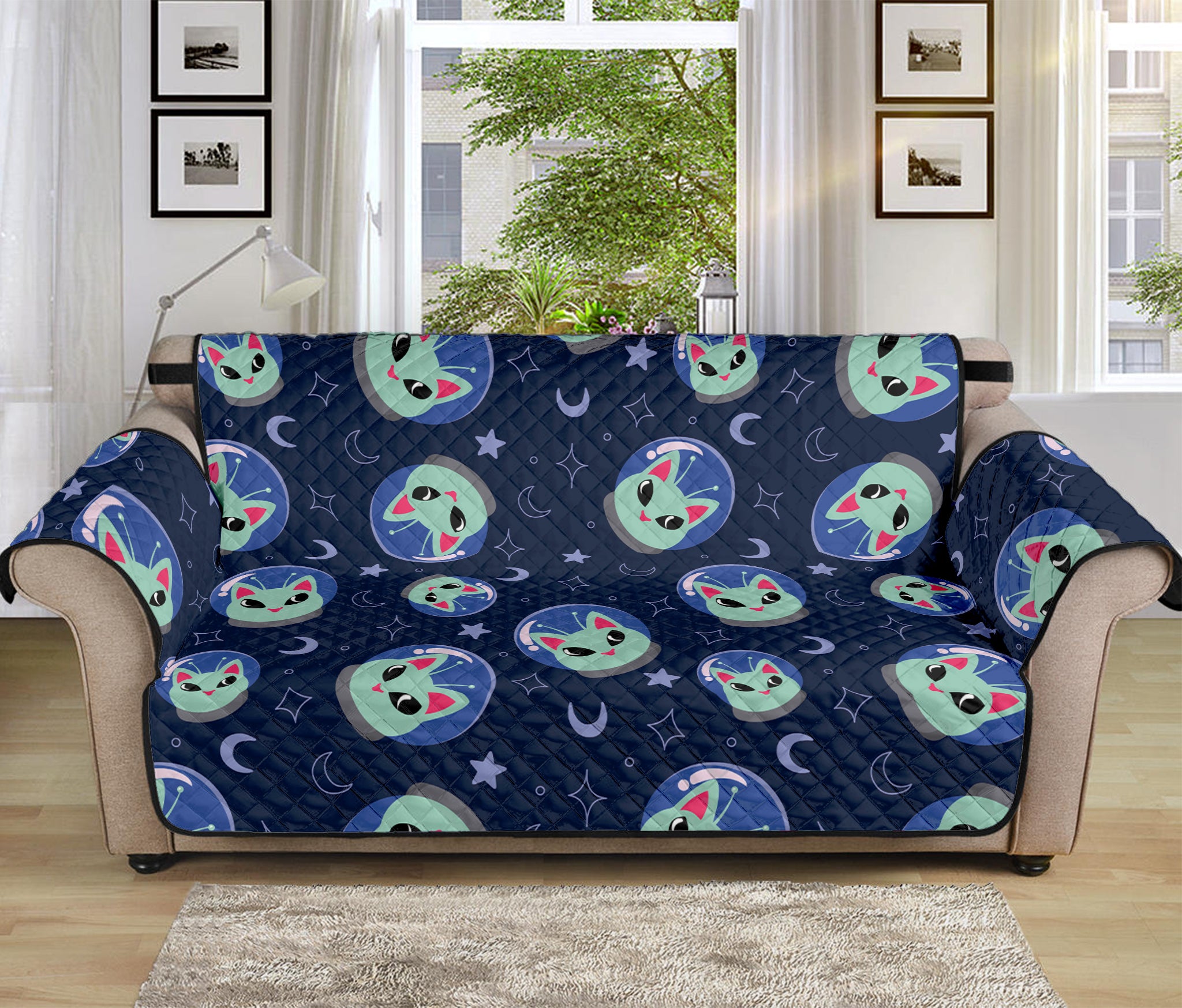 Astronaut Alien Cat Print Sofa Protector