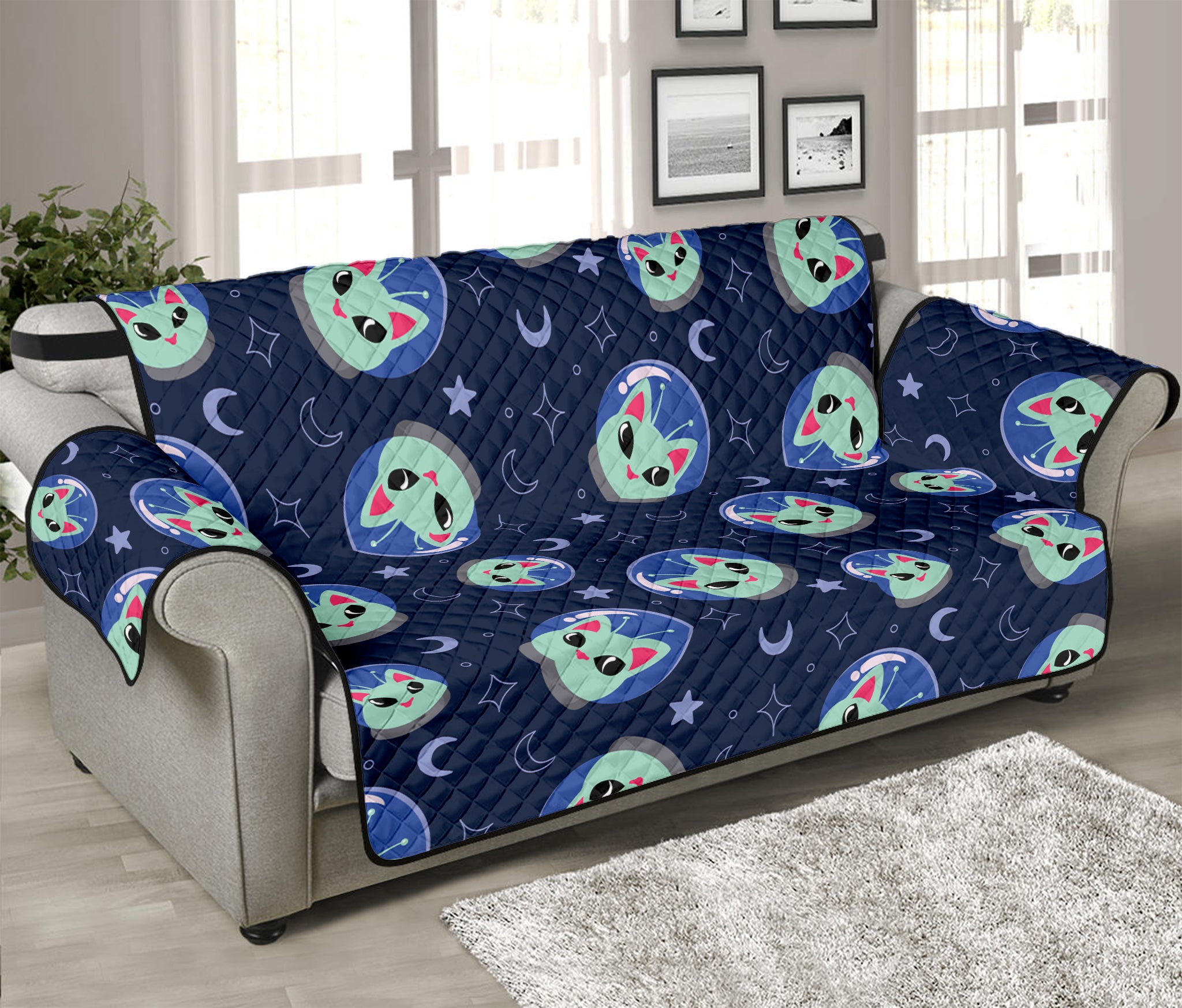 Astronaut Alien Cat Print Sofa Protector