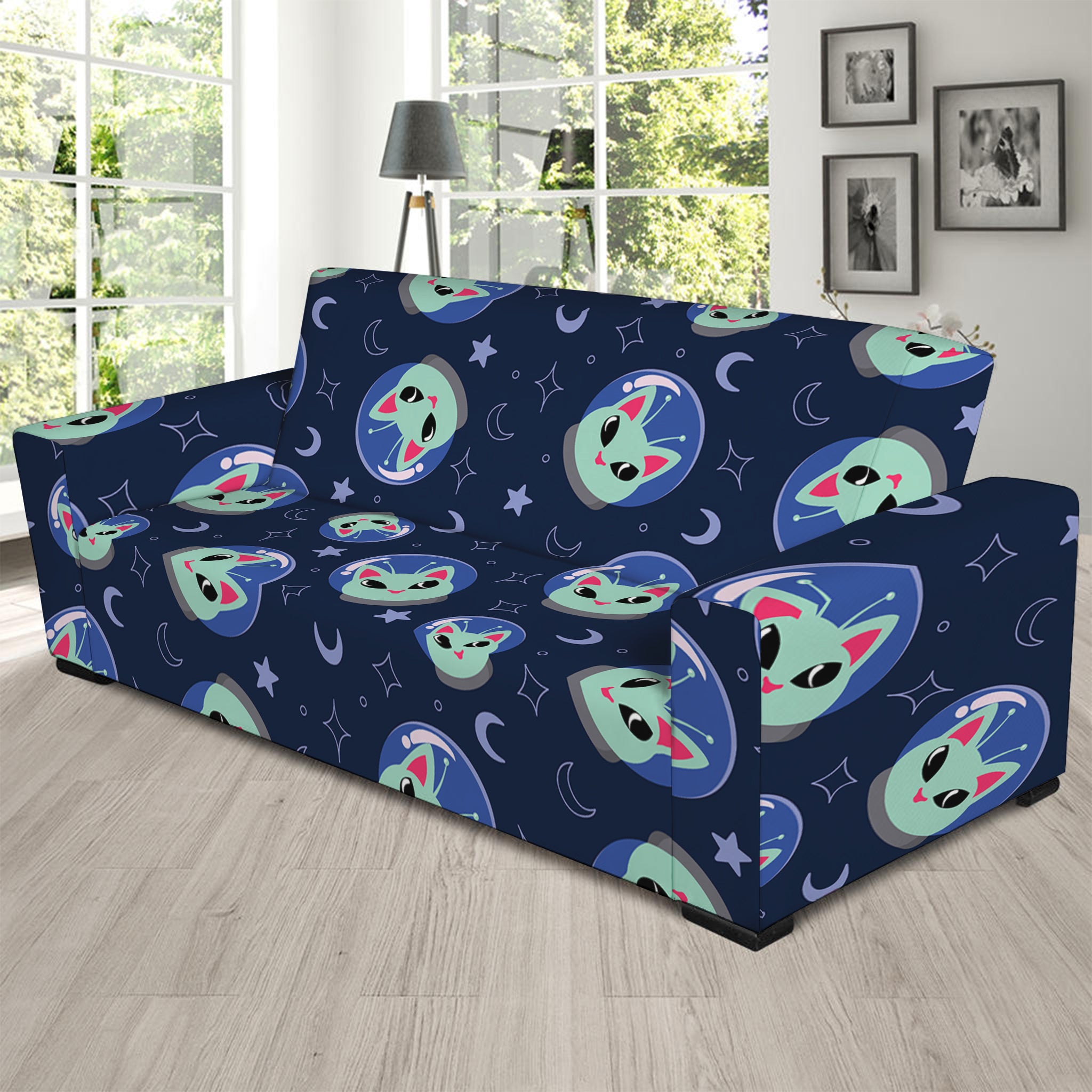 Astronaut Alien Cat Print Sofa Slipcover