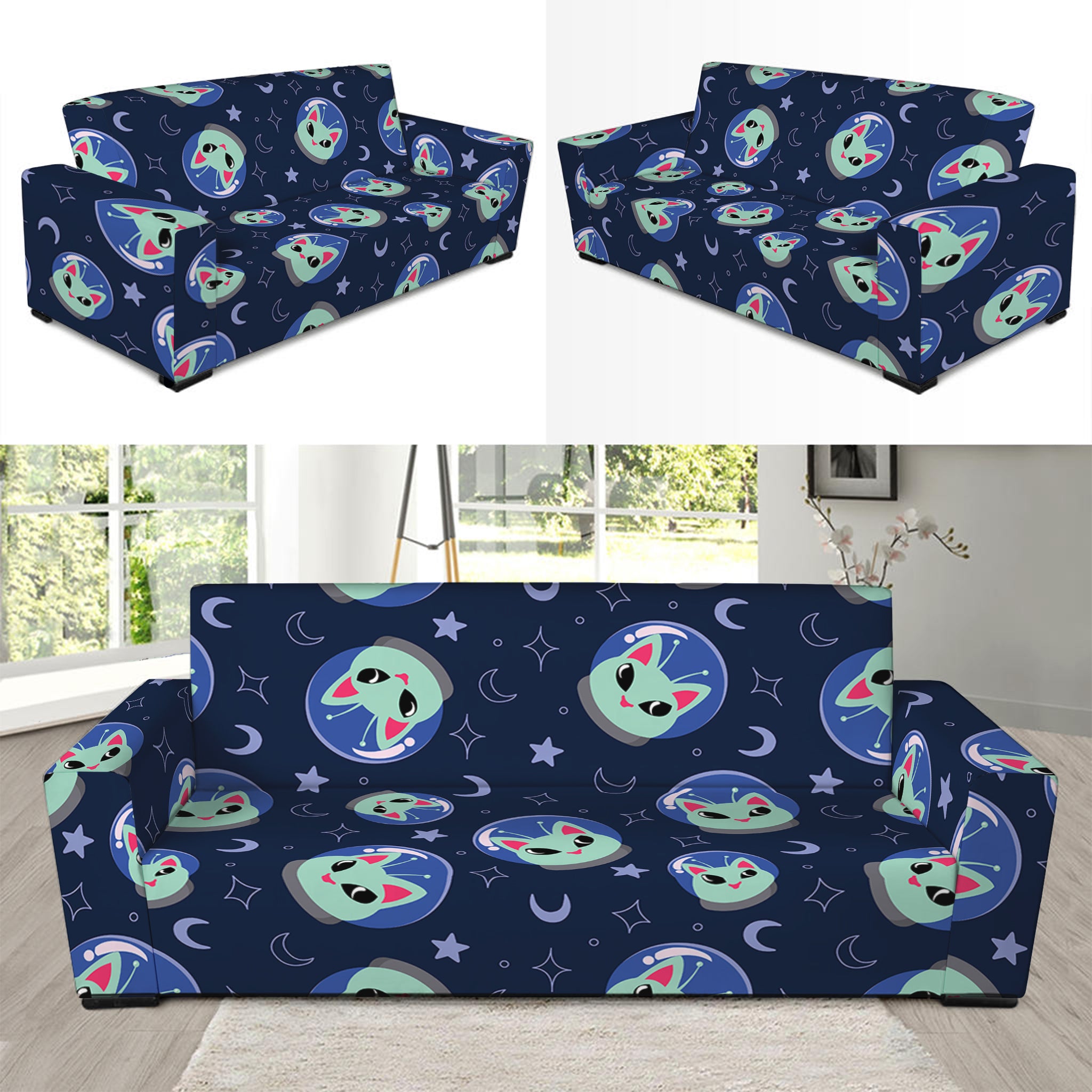 Astronaut Alien Cat Print Sofa Slipcover