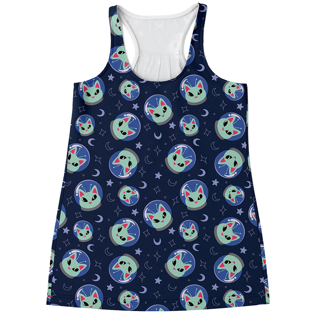 Astronaut Alien Cat Print Women's Racerback Tank Top