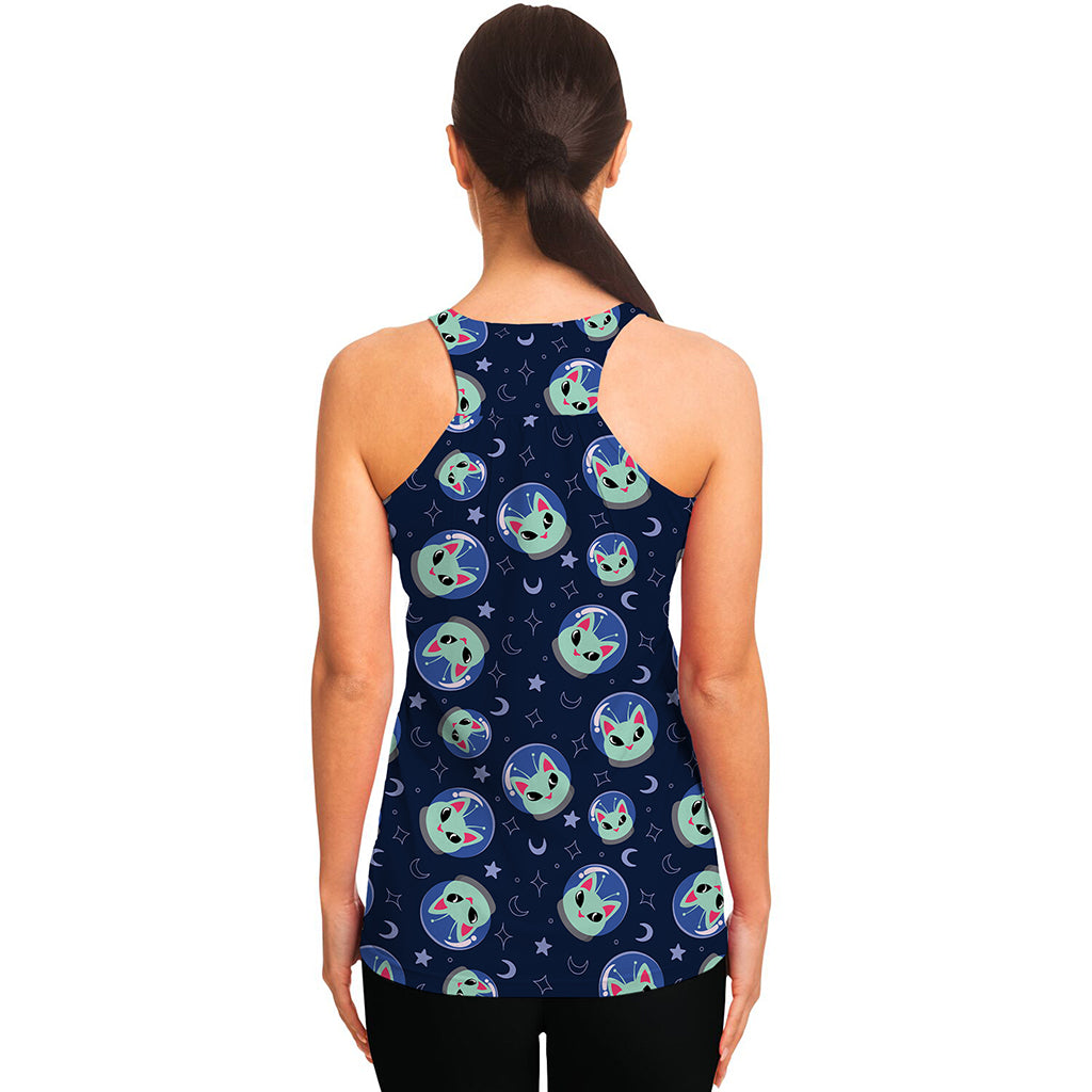 Astronaut Alien Cat Print Women's Racerback Tank Top