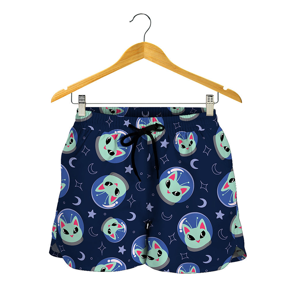 Astronaut Alien Cat Print Women's Shorts