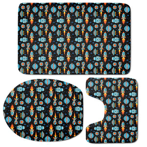 Astronaut And Space Pixel Pattern Print 3 Piece Bath Mat Set