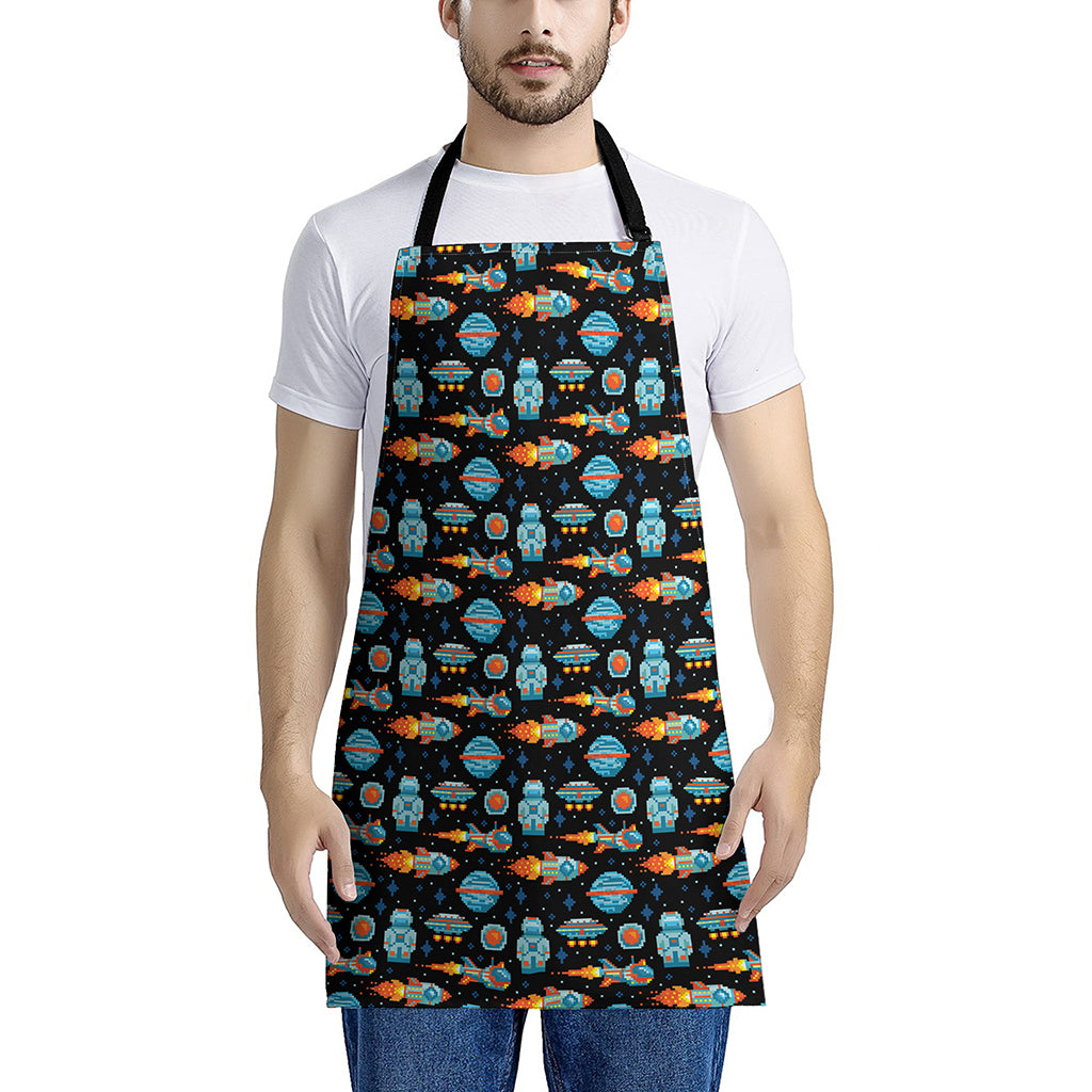 Astronaut And Space Pixel Pattern Print Apron