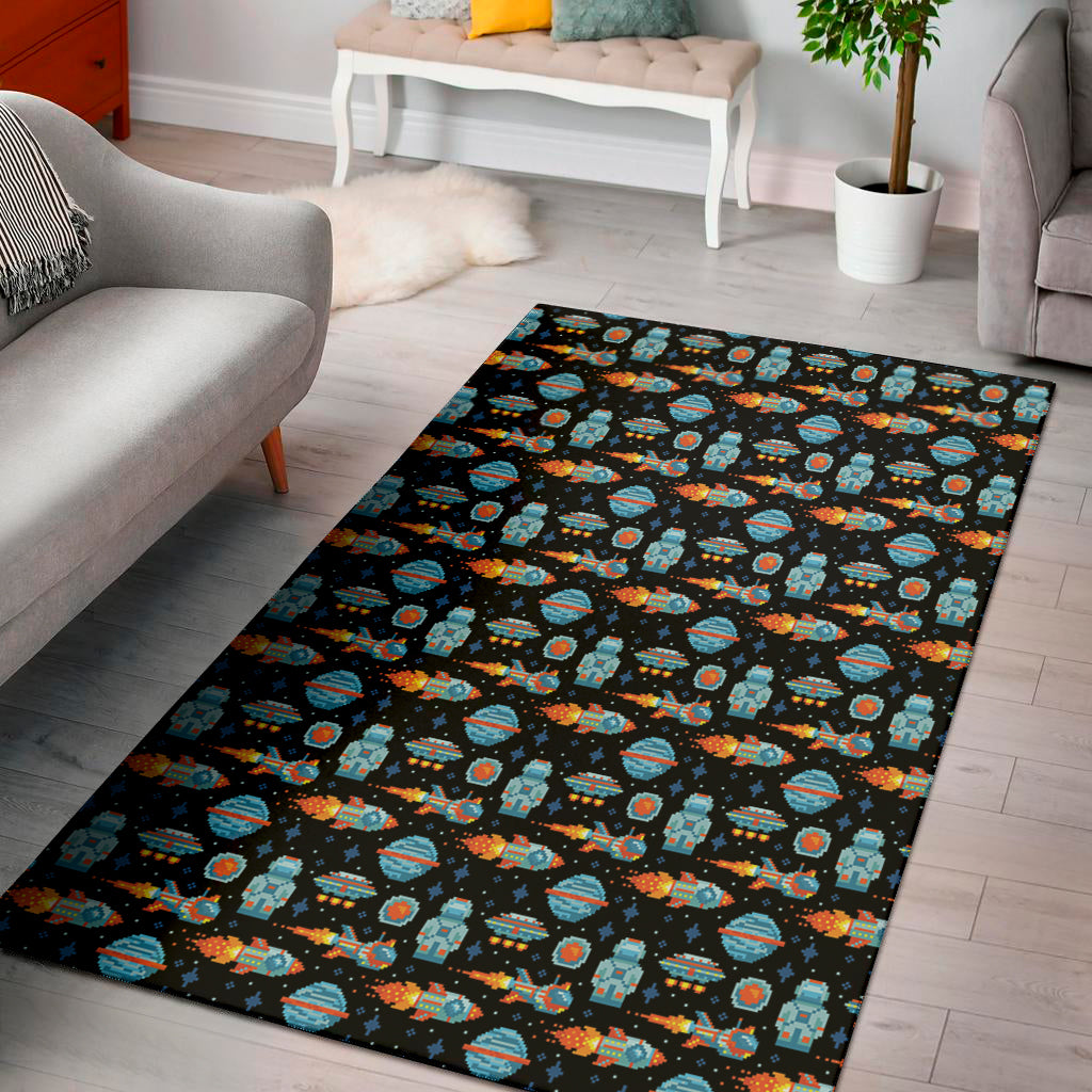 Astronaut And Space Pixel Pattern Print Area Rug