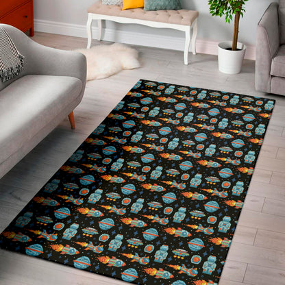 Astronaut And Space Pixel Pattern Print Area Rug