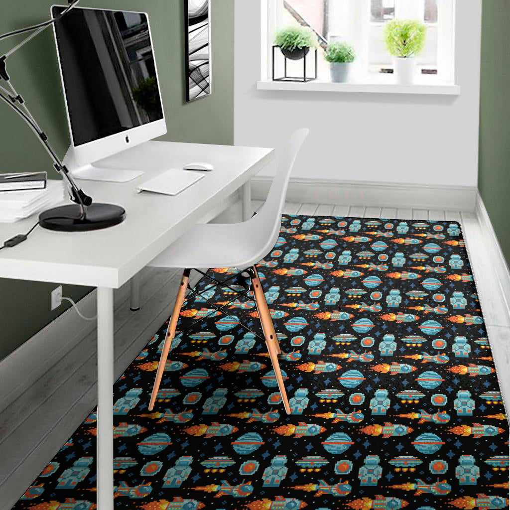 Astronaut And Space Pixel Pattern Print Area Rug