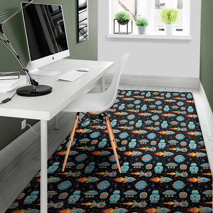 Astronaut And Space Pixel Pattern Print Area Rug